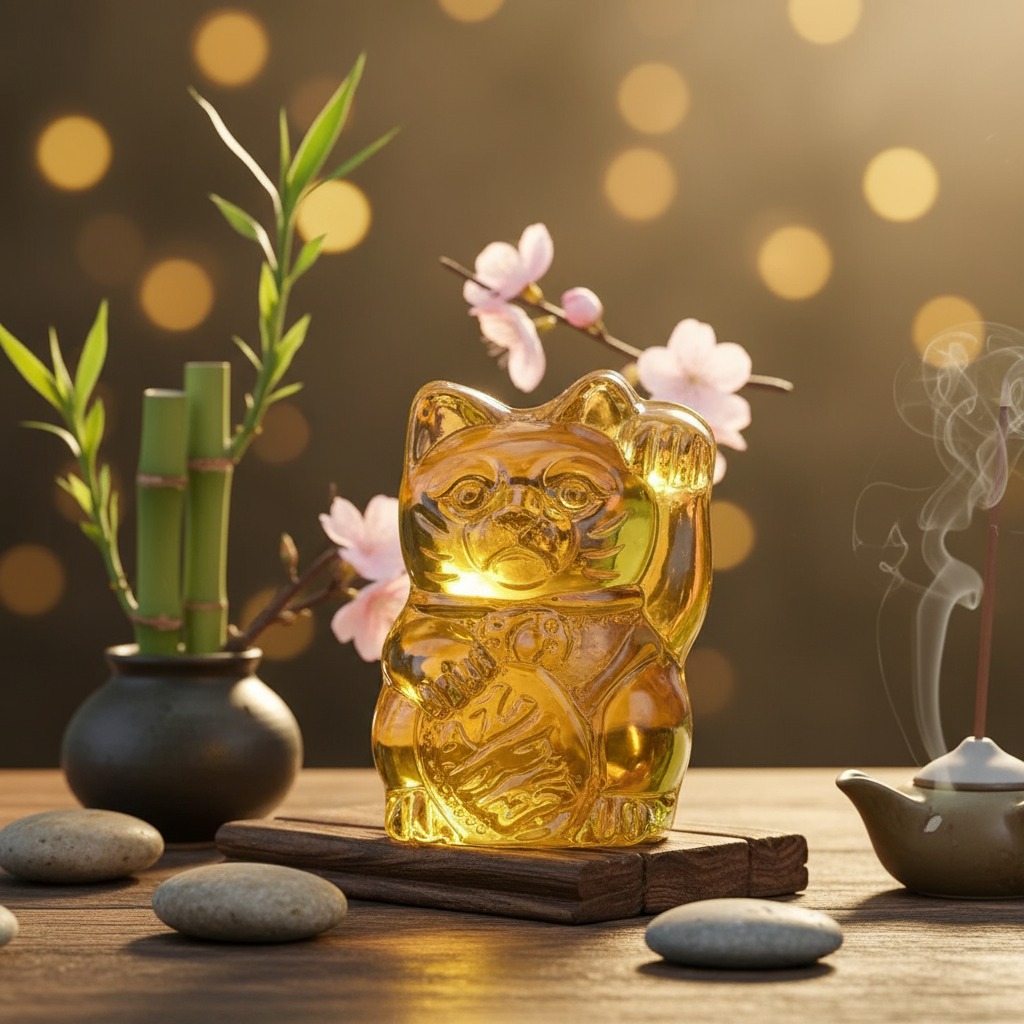 Soška žltej mačky pre šťastie