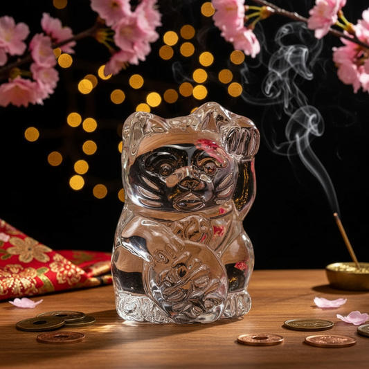 Biela soška šťastlivej mačky