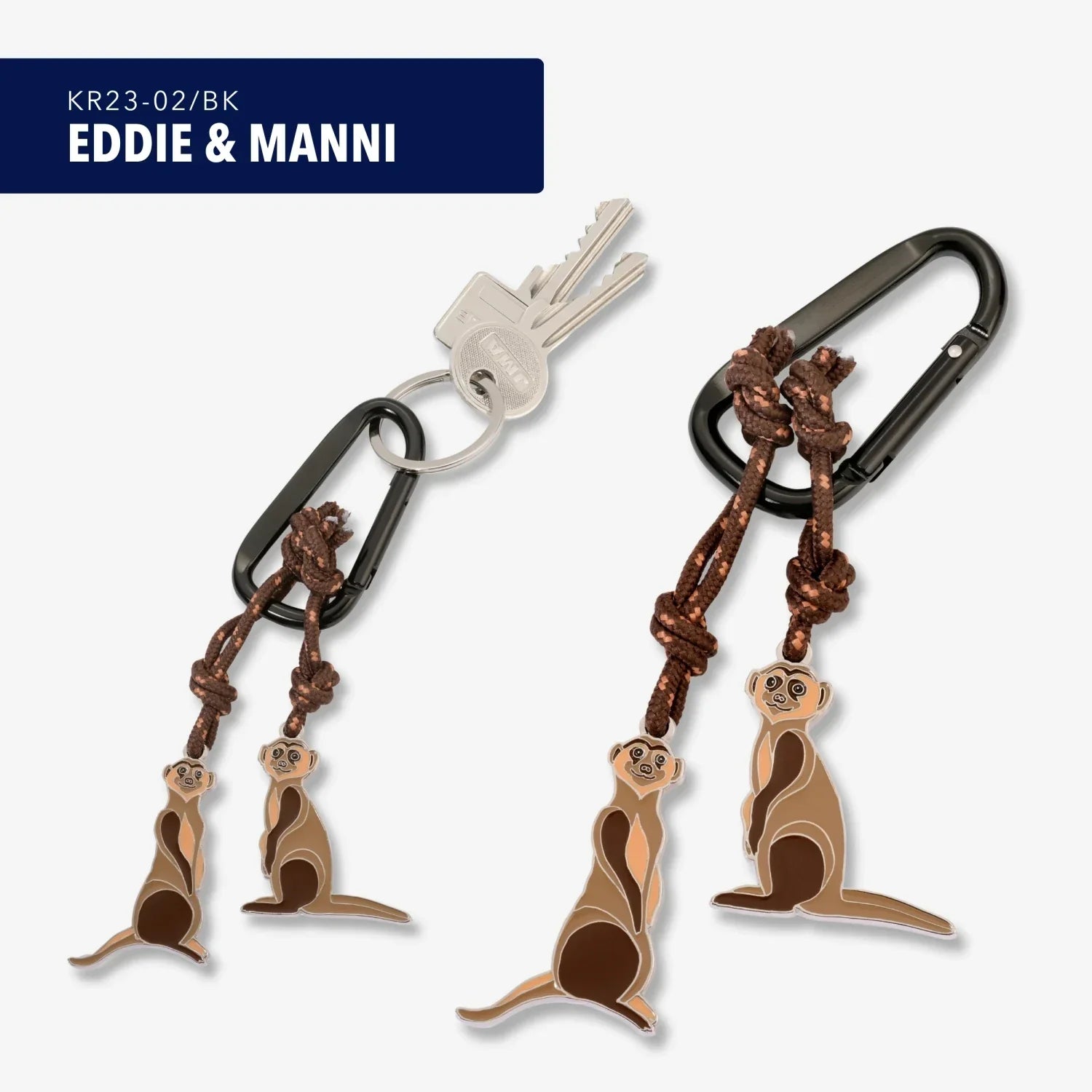 Porte clés Mousqueton Suricates Eddie & Manni