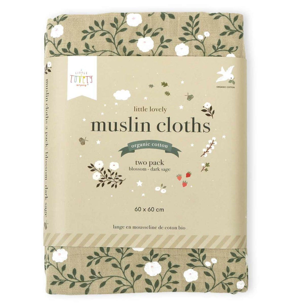Lot de 2 langes en coton bio - Fleurs Sauge – vue 3 – A Little Lovely Company