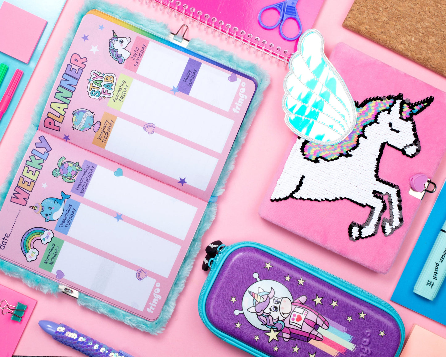Carnet en peluche – 3D – rose licorne Wings