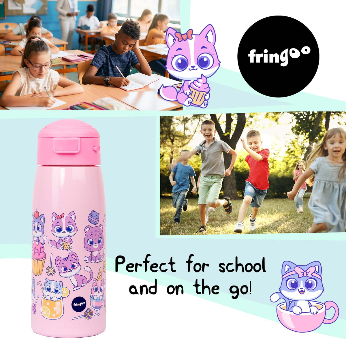 Gourde inox avec paille Enfant – chat "Cats & Sweets"