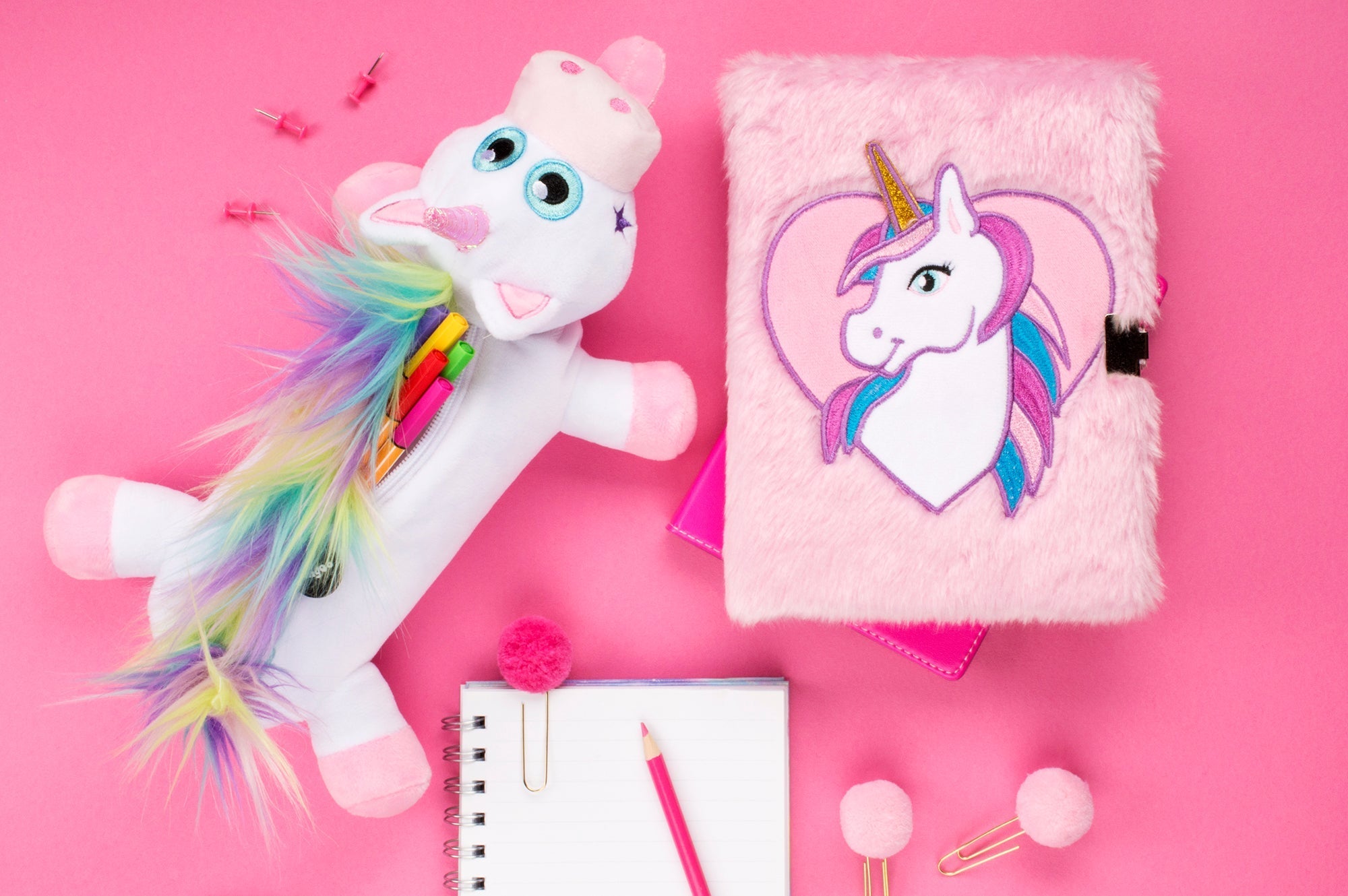Federmappe Plüsch Einhorn weiß Regenbogen